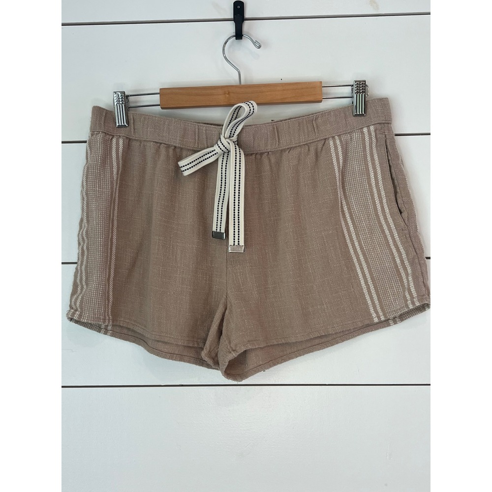 Aerie Women Tan Cotton Striped Casual Shorts Size L /100% cotton soft girl